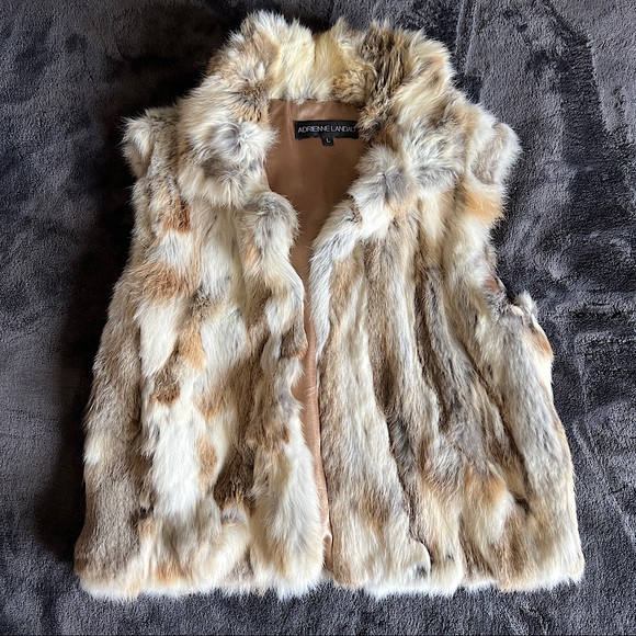 ADRIENNE LANDAU 100% Rabbit Fur Vest In Natural Brown L like new - Picture 2 of 16